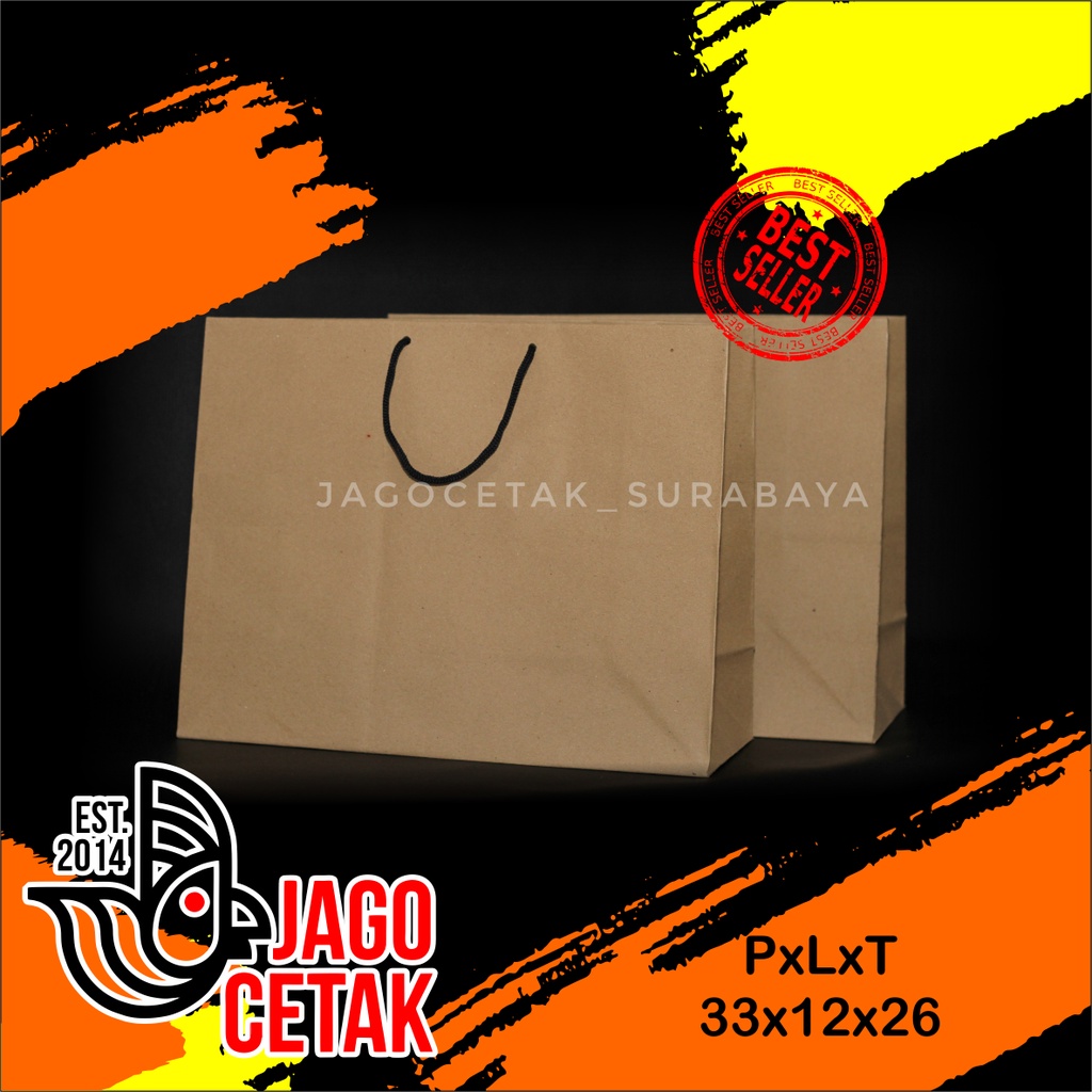 Paper bag 33x12x26 coklat tebal paperbag craf paper bag