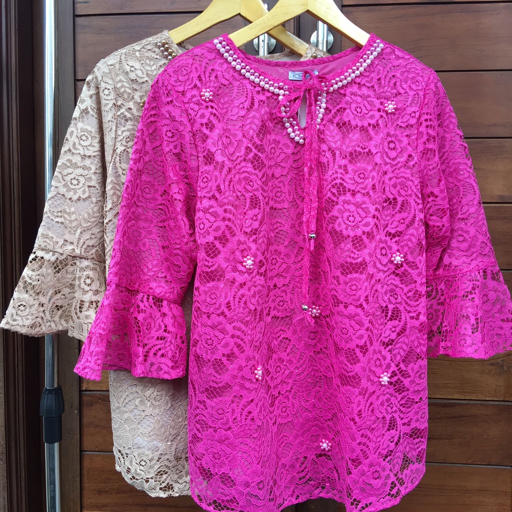 Pakaian Baju Wanita Brokat Lengan Panjang Blouse Jumbo 08