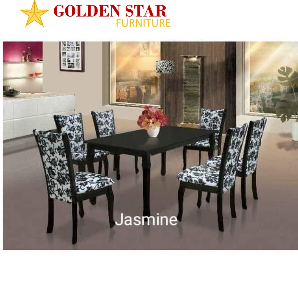 Meja makan Kayu Jasmine Furnilux Minimalis + 6 kursi dinning table