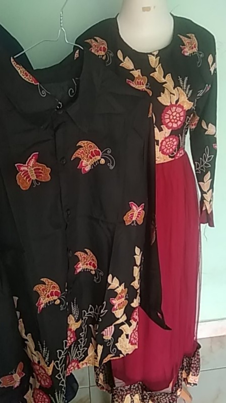 El Gros 2 - Cp Rinjani Batik Silk Kombi Tile Lapis Furing Ld100cm Pjg 134cm + Kemeja Batik Silk