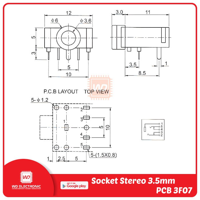 Socket Stereo Soket Stereo 3.5mm Stereo Jack 3F07