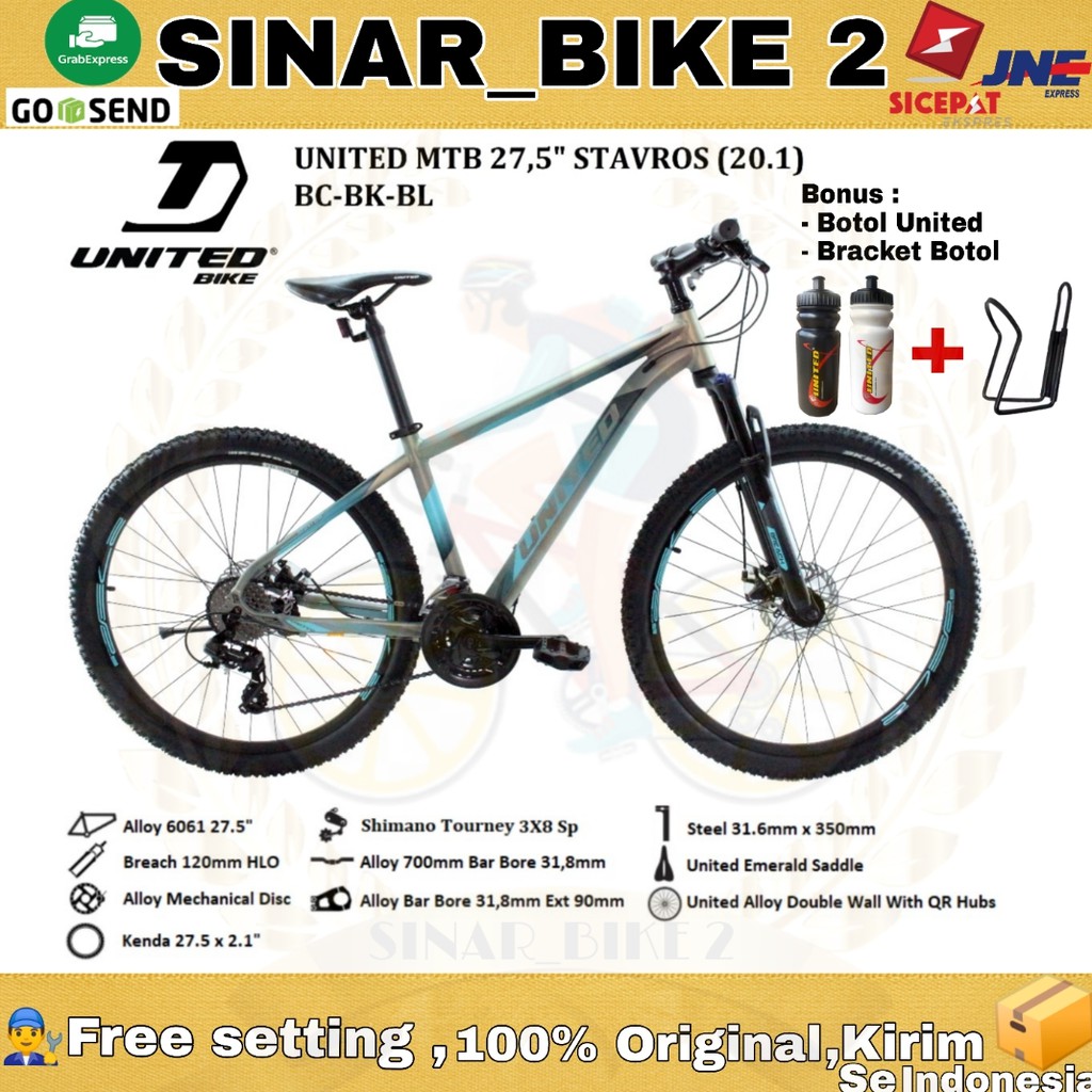 Sepeda Gunung 27,5Inch MTB United Stavros Alloy Frame 3x8Speed