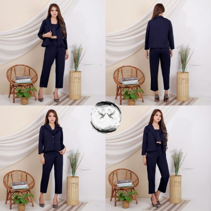 SET BLAZER SCUBA 3IN1 / KYOMI / SETELAN BLAZER + CELANA + INNER / SET BAJU KERJA WANITA/ STELAN JASS WANITA KOREAN STYLE/ Blazer import / Set jalan jalan