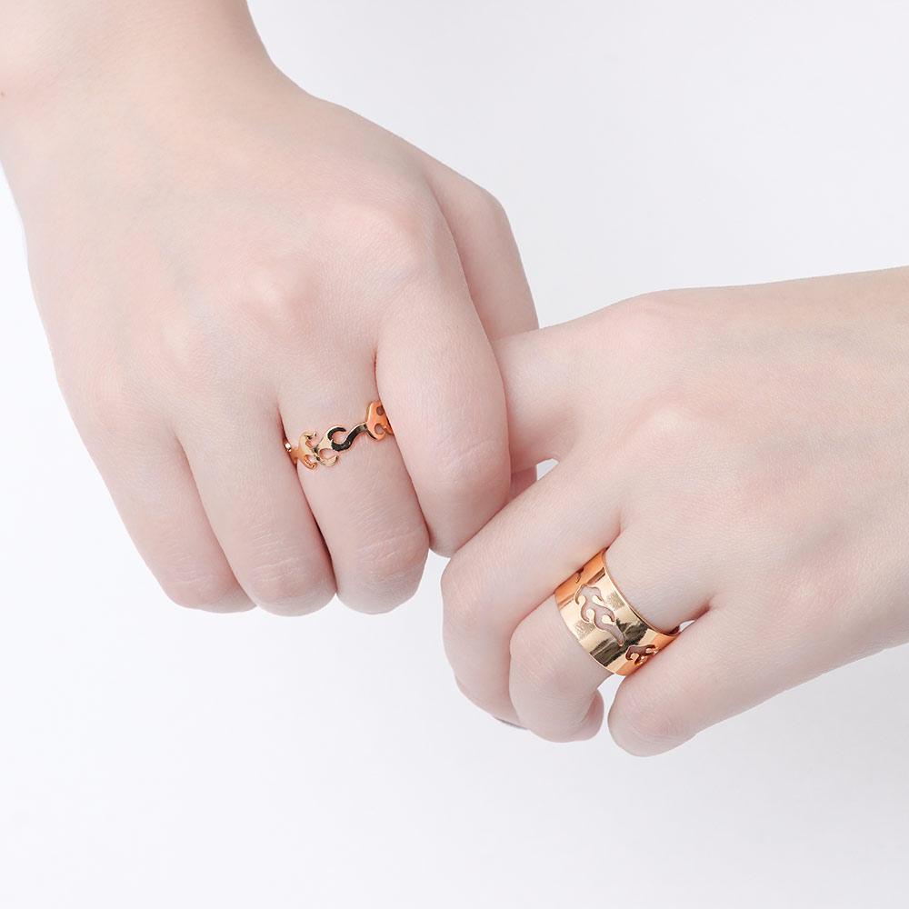 Lily Flame Ring 2 Pcs Gadis Fashion Perhiasan Pernikahan Cincin Pasangan Romantis Yang Dapat Disesuaikan