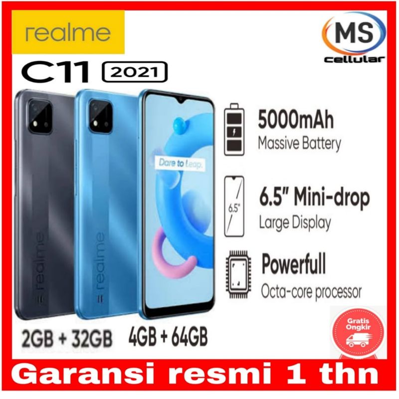 realme c11 2021 ram 4 64gb ram 2 32gb baterai 5000mah garansi resmi