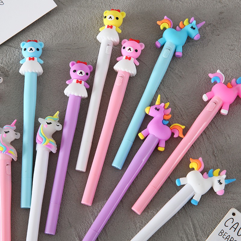 Pulpen Gel Tinta Hitam Desain Unicorn Kawaii Untuk Stationery Sekolah / Kantor