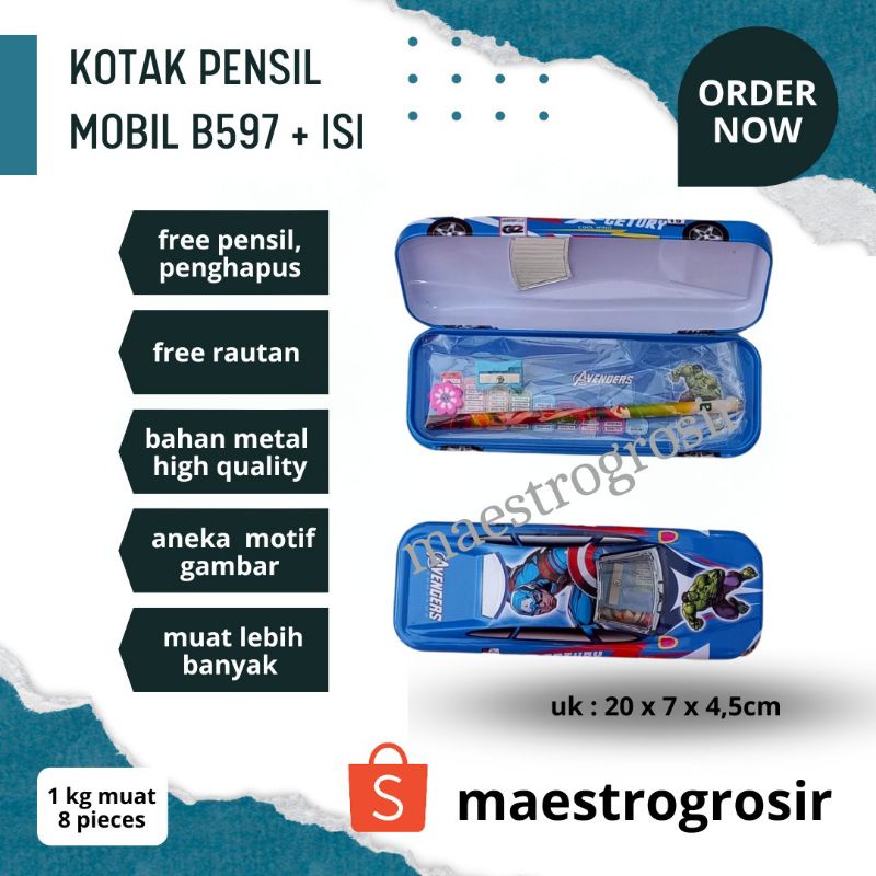 

Pencil Case B-597 mobil+isi / Kotak Pensil / Dosgrip / Tempat Pensil