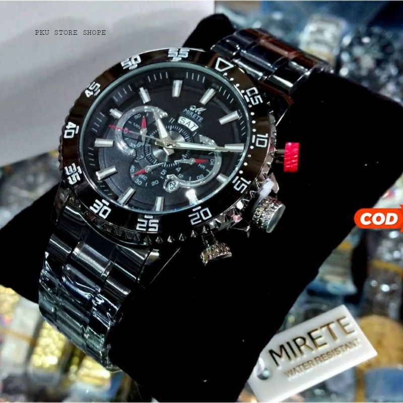 MIRETE jam Tangan Pria Original RANTAI Stainlees Ste Exklusive Box | Tanggal Dan Hari Aktif  | JAM Tangan Kasual Pria Original Olahraga Sporty Mewah Elegan KUARSA Analog | JAM Tangan Pria Mirete Original Exklusive Box