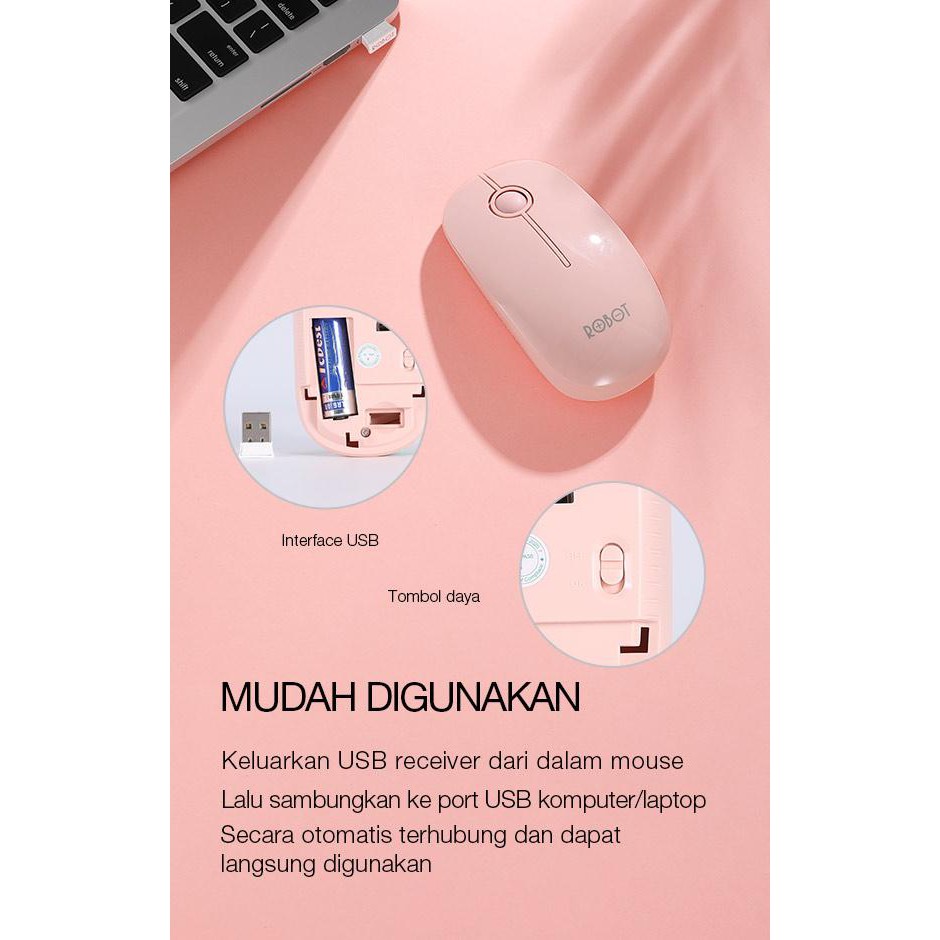 ROBOT M330 Silent Mouse Stylish Wireless Mouse Cherry Scroll Whell Silent Key Portable and Stylish