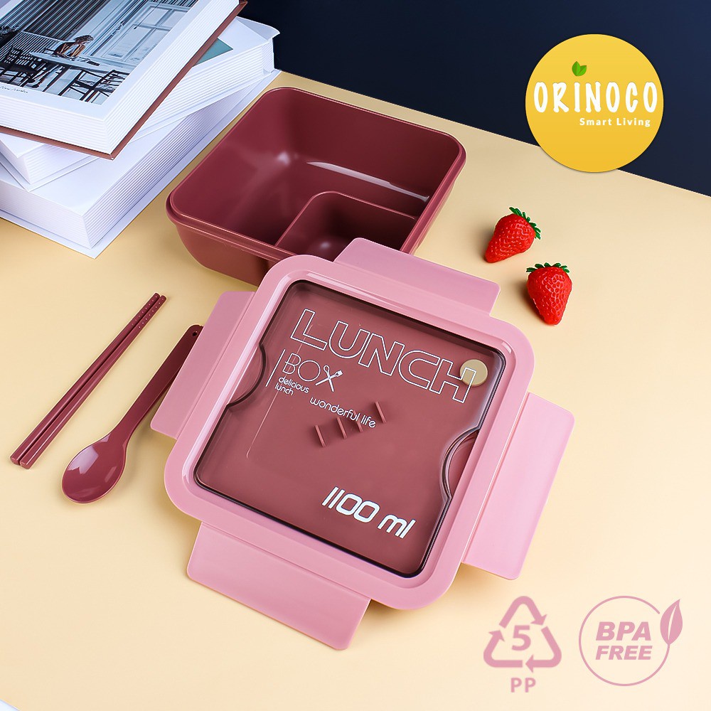 Lunchbox Orinoco Lunch Box Kotak Bekal Makan Microwavable Anti Tumpah FREE Sendok &amp; Garpu BPA Free