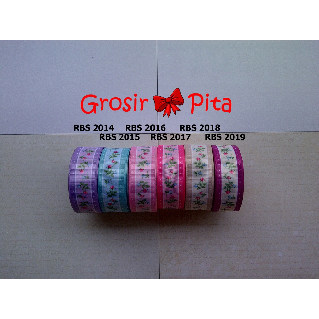 

(25 yard) Pita Grosgrain Motif Bunga RBS 2014,2015,2016,2017,2018,2019 | Toko Bahan Craft | Grosir Pita