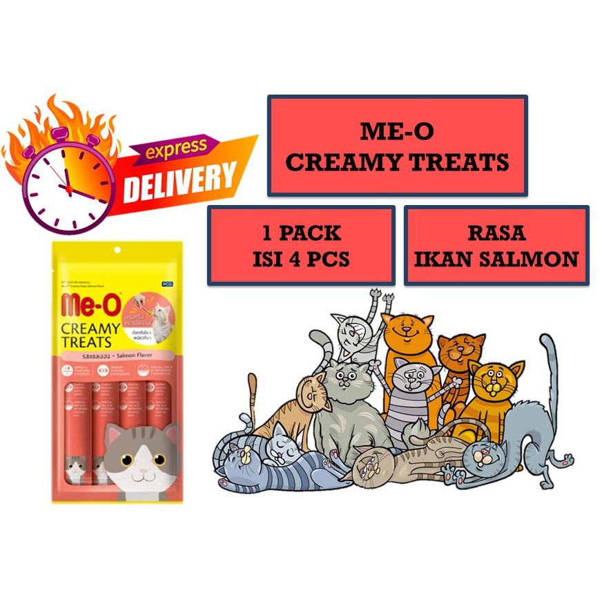 Makanan Kucing / Cemilan Kucing Me-O Meo Creamy Treats SALMON Pack 60 gr (4x15gr) Cemilan Snack Kuci