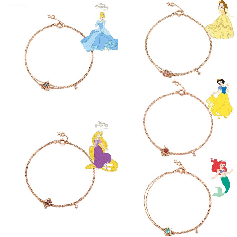 Disney Set Perhiasan Cincin Kalung Gelang 18k Rose Gold Plated Aksen Berlian Untuk Hadiah Wanita