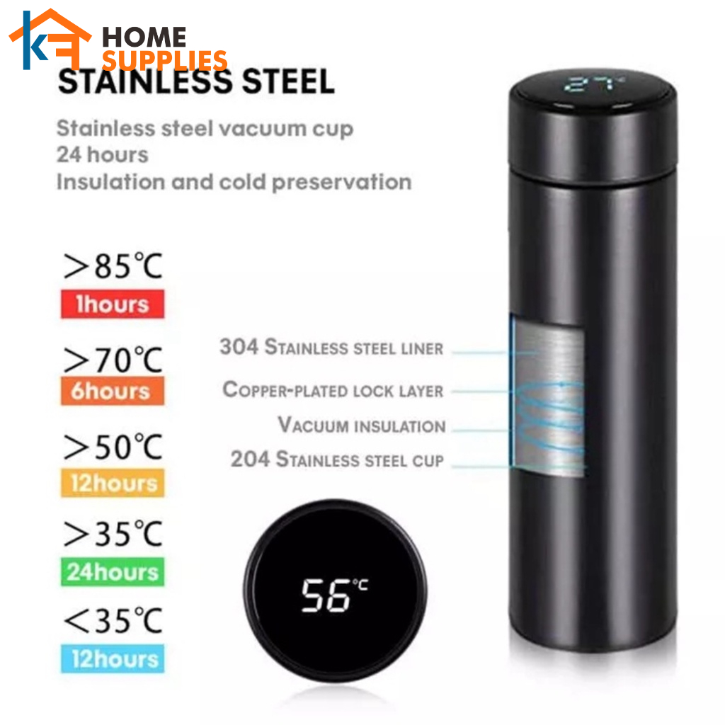 【KF】Tumbler LED Tahan Panas Termos Air Panas LED Display Suhu Indikator Life New Termos Suhu 500ml