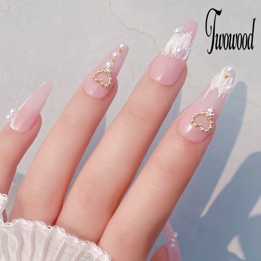 2 Pcs Ornamen Kuku Bentuk Hati Dan Pita Aksen Zircon Tahan Pudar Untuk Dekorasi Manicure