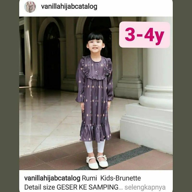 rumi dress vanilla hijab anak brunette 3-4 tahun