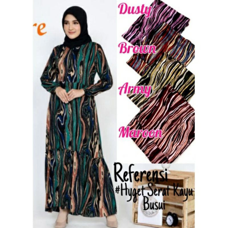 Dress Gamis Hyget terbaru / Hyget terlaris Salur serat kayu muat 4 pcs 1kg