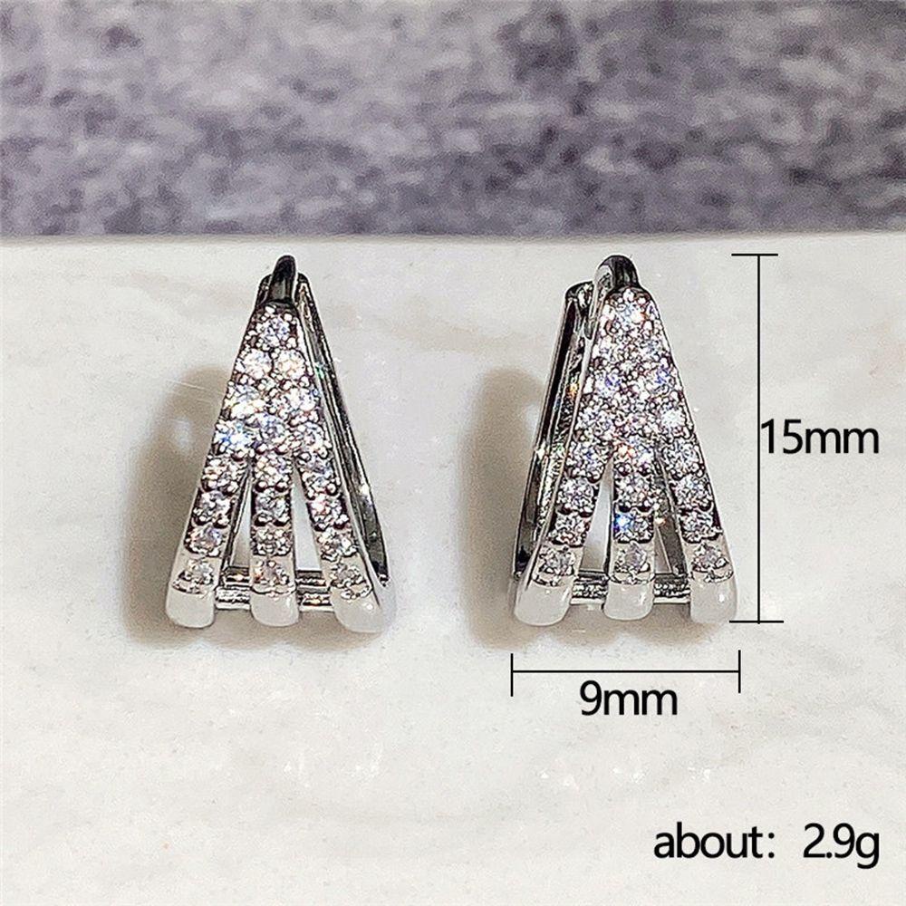 Needway Cakar Anting Pejantan Kepribadian Retro Unik Tiga Lapisan Emas Busur Logam Zirkon Gaya Korea Earrings