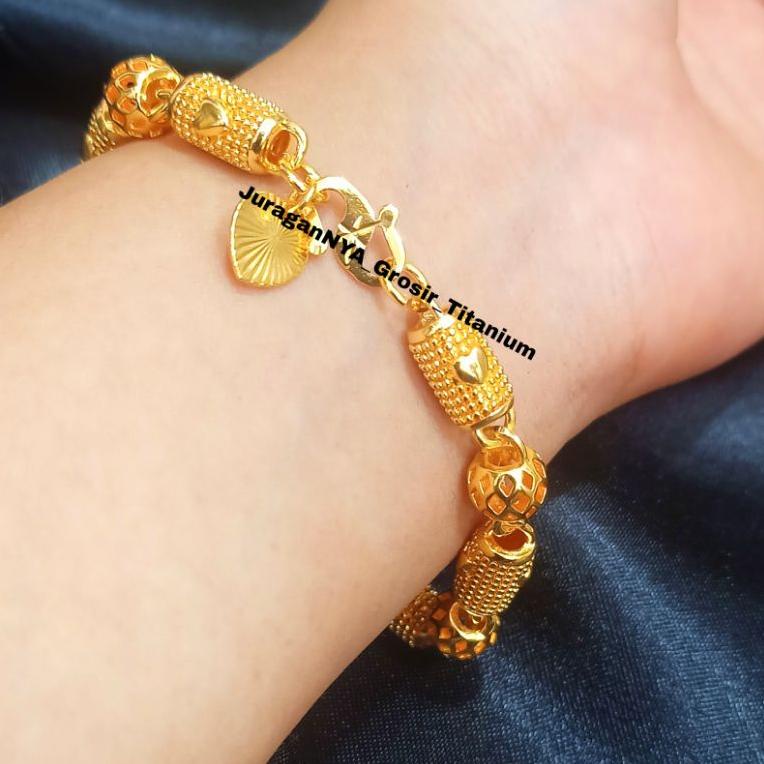 E68M TITANIUM GELANG BU BOLA LOVE ULIR+CINCIN ANTI KARAT LAPIS EMAS 23K TERKINI