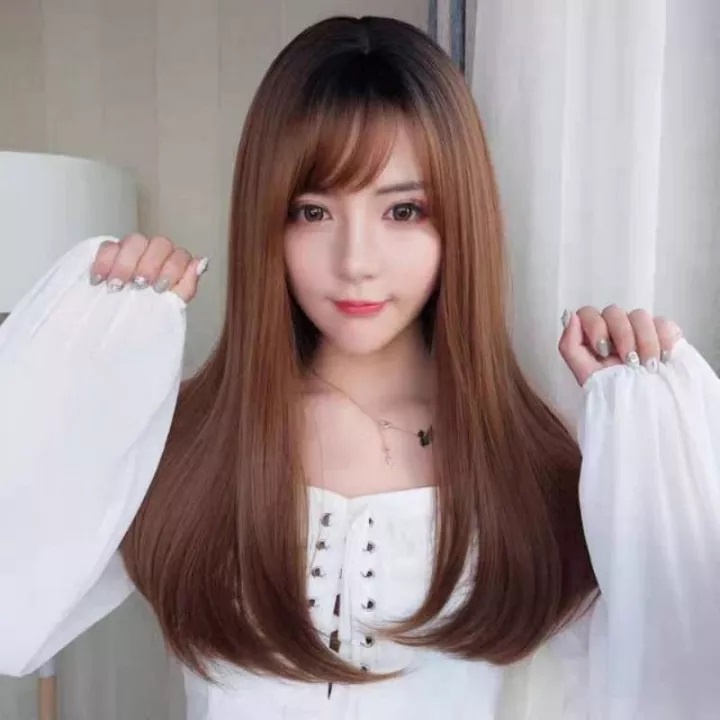 Wig Rambut Panjang Lurus Full Lace / Rambut Palsu Perempuan Dewasa Hair Extension Long Straight Poni Depan C5 F697