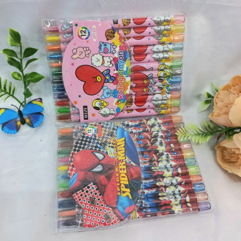 

Crayon Puter/ Rolling Crayon Isi 12Pcs Warna Bergambar Karakter Lucu