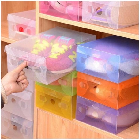 Kotak Sepatu Lipat Plastik Transparant Warna Warni Shoes Box [GSP73]