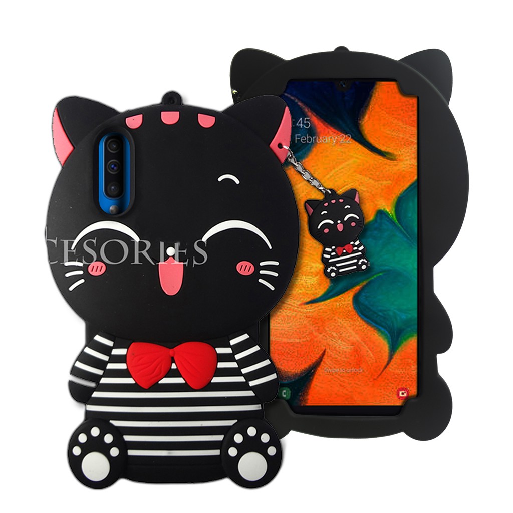 Case Boneka Samsung Galaxy A10/A50/A50S/A30S Soft Case 4D Karakter Black Cat Smile