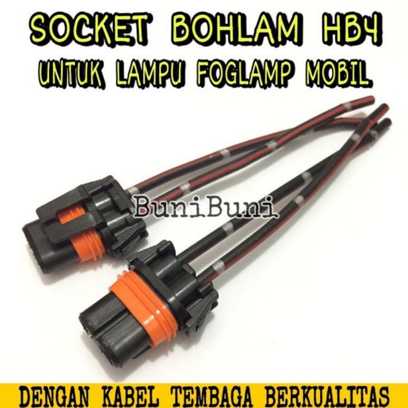 Socket / Soket Lampu HB3 / 9005 &amp; HB4 / 9006 Untuk Lampu Kabut Foglamp Mobil Dengan Kabel Tembaga