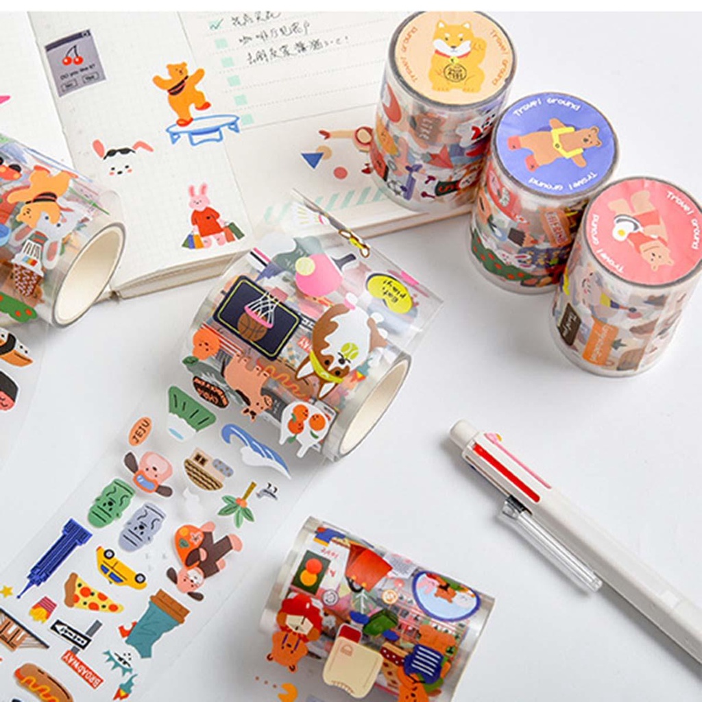 Lanfy Tape Perekat Kawaii Gadis Kantor Sekolah Global Travel Stationery Diary Stiker