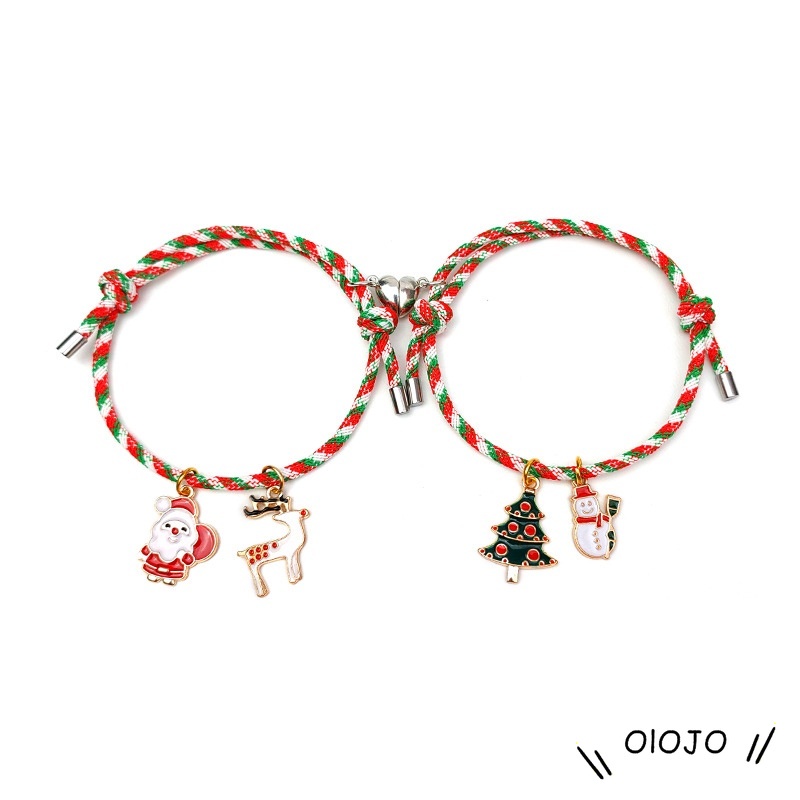 2 Pcs Beberapa Magnet Gelang Menarik Santa Claus Kreatif Adjustable Pesona Gelang Cinta Hadiah Natal - ol