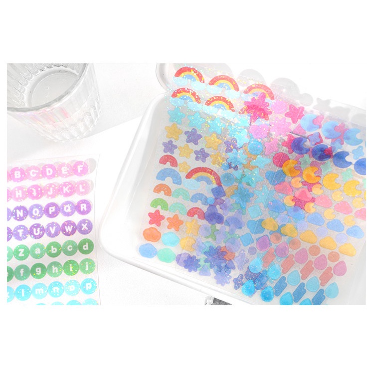 Shiny Ribbon Sticker Rainbow Alphabet Stickers Various Pattern Sequin Label Decor Photo Diary Album