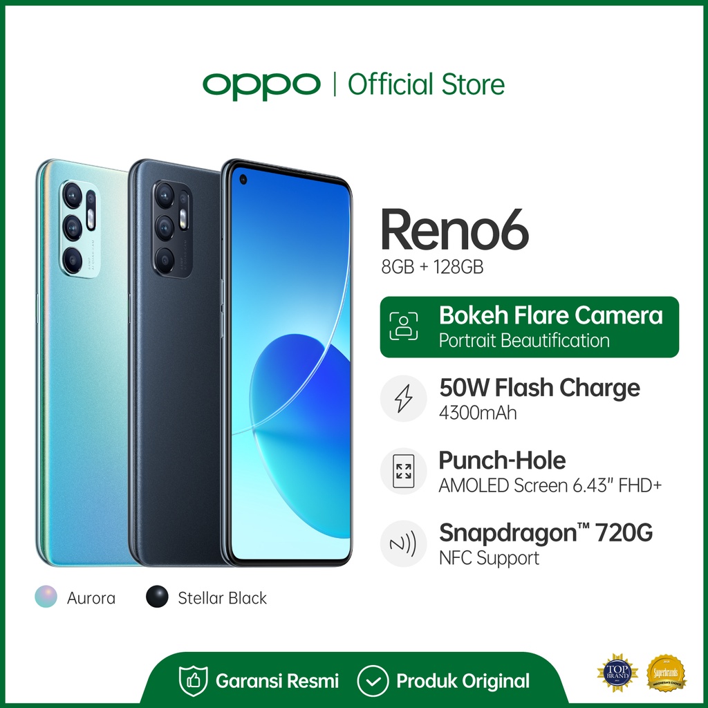 Jual OPPO Reno6 8/128GB [64MP AI Quad Camera, 50W Flash Charge, OPPO