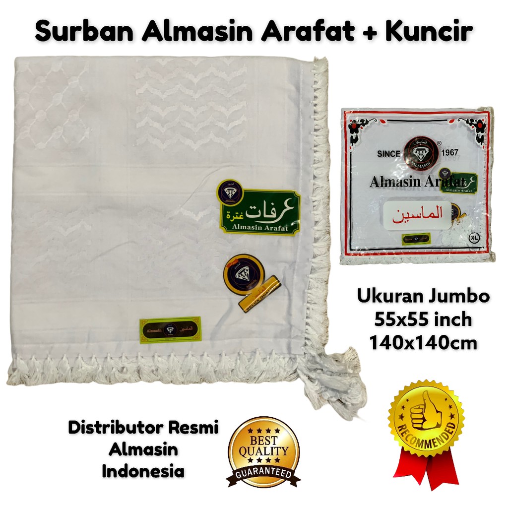 Sorban Almasin Arafat Putih Polos Jumbo Dengan Kuncir Rombe | Surban Arafat Jumbo