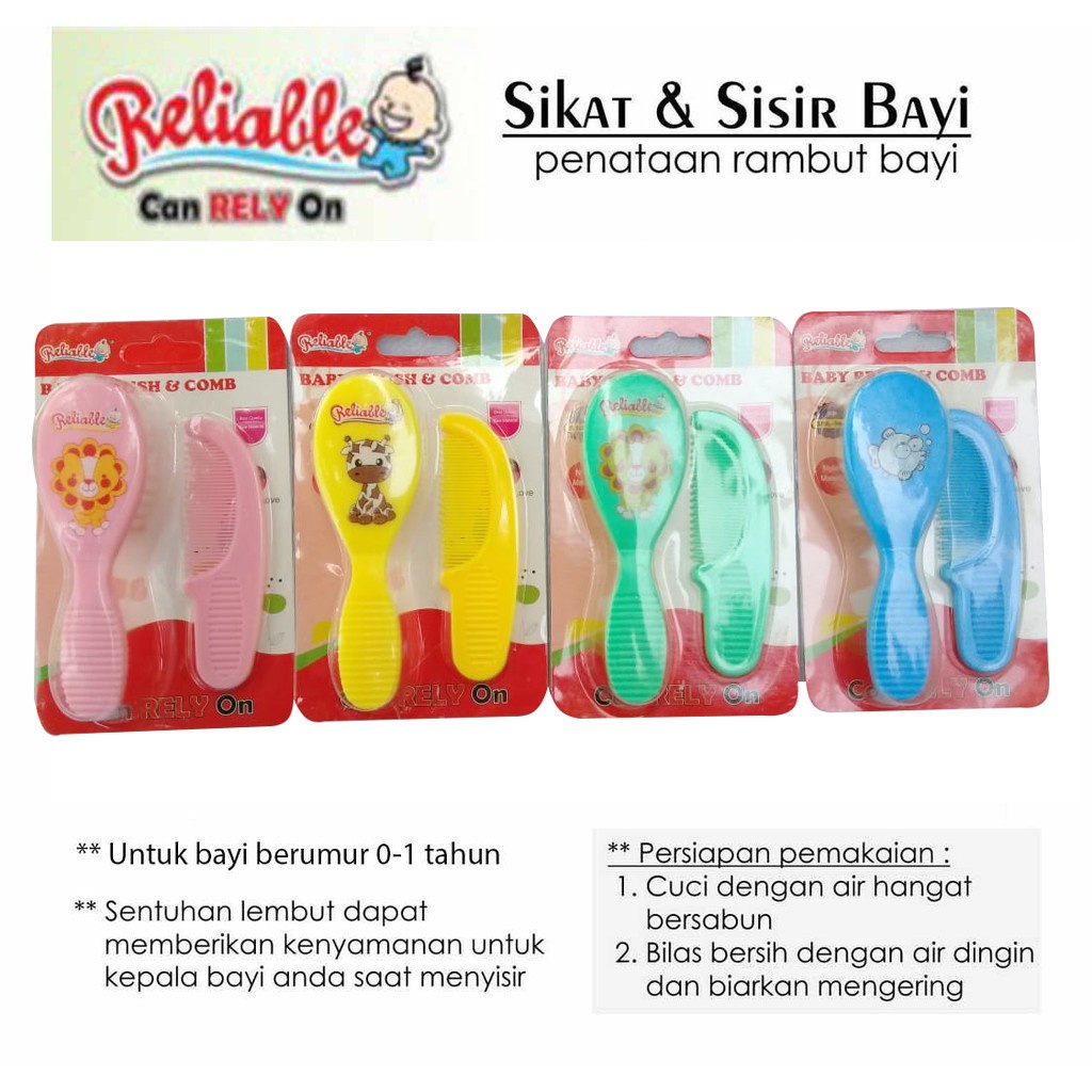 Sisir Bayi RELIABLE  8837 Baby Warna pink hijau biru kuning Sisir Rambut Bayi