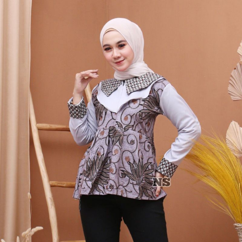 Batik wanita ASJ SA HRB026 Kenongo Kemeja Tosca Pendek-Manda
