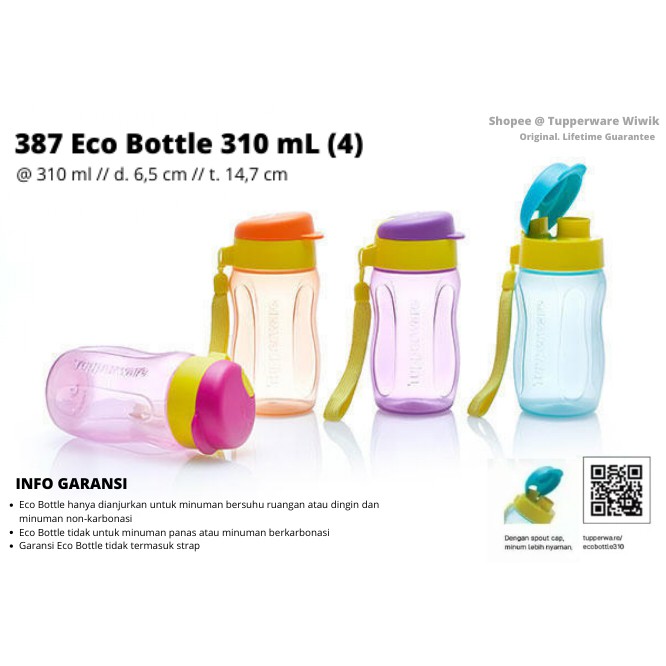 387 Eco Bottle 310 ml (4) Original - Botol minum kecil imut warna pink biru orange ungu
