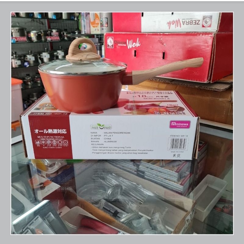 WP-18 Sauce Pan Marble D18cm Minowa, Non Stick Pan + Tutup Kaca