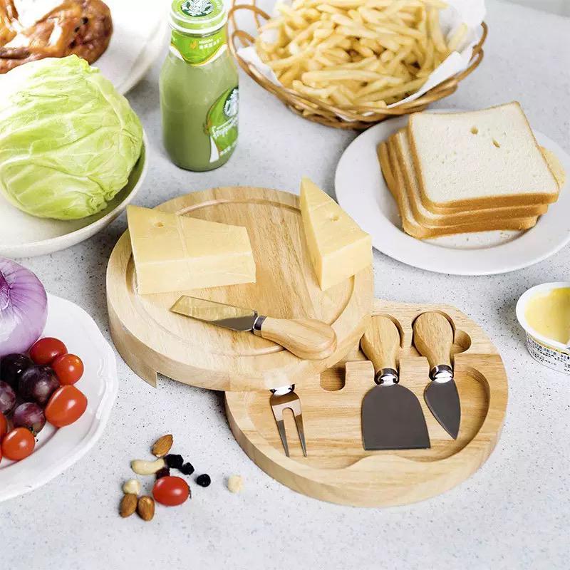 wood cheese board set cutter slicer knife cutlery / pemotong keju butter mini / knive kitchen tools 4pcs oak bamboo wooden handle