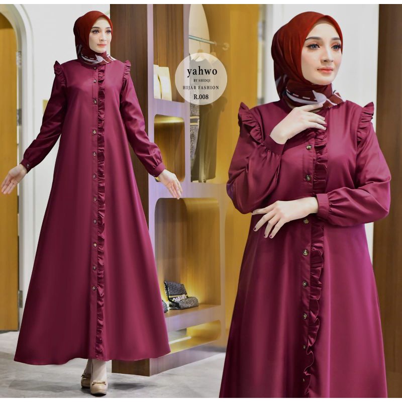 GAMIS  TOYOBO FODU TERBARU YAHWO HIJAB FASHION/GAMIS KANCING DEPAN/GAMIS BUSUY/GAMIS RUFLE DEPAN