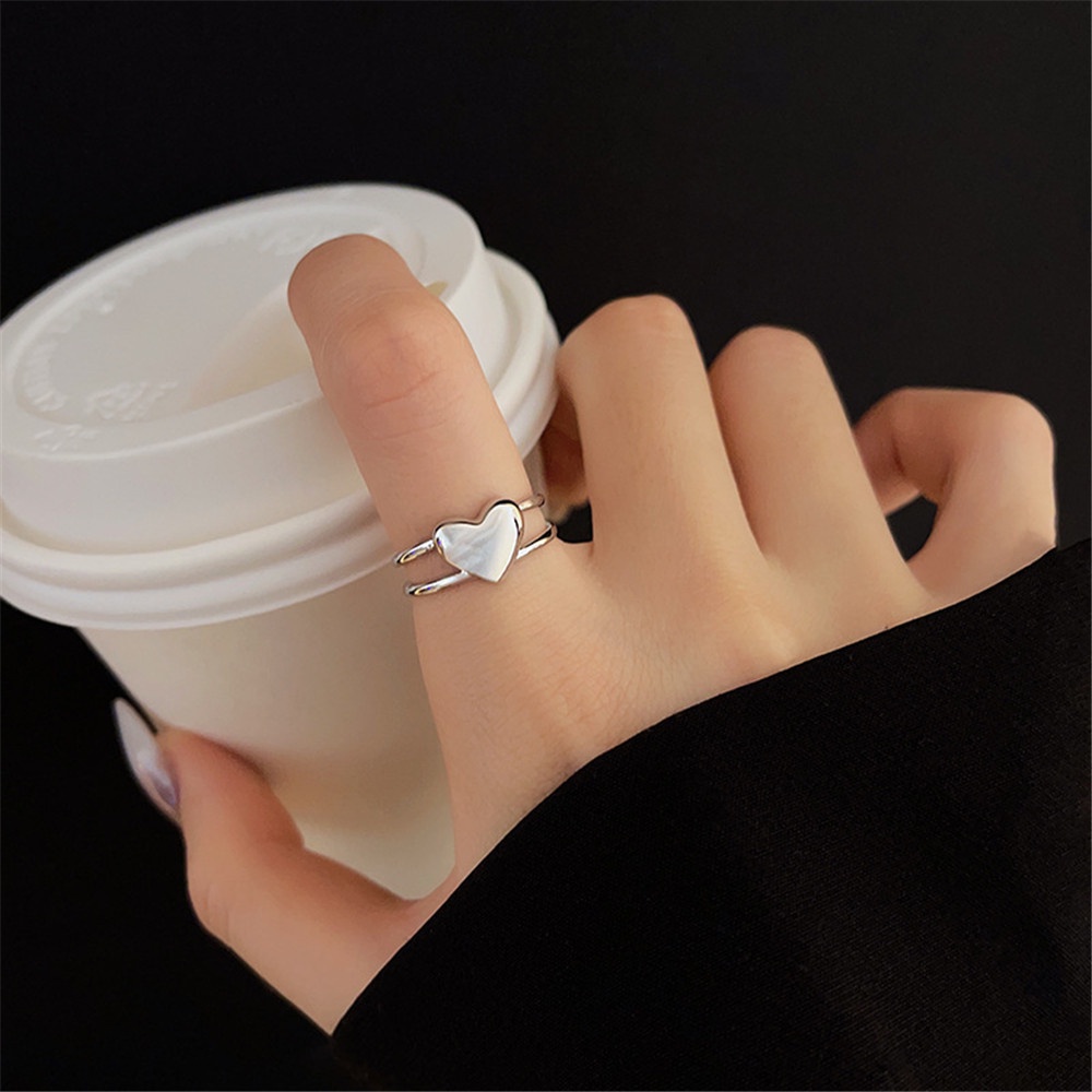 1pc Cincin Jari Telunjuk Model Terbuka Desain Hati Hollow Bahan 925 Silver Gaya korea Untuk Wanita