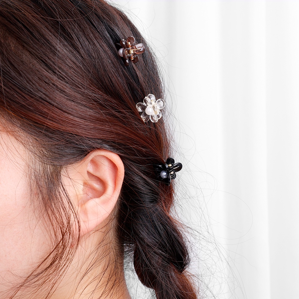 Jepit Rambut Bentuk Bunga Mini Aksen Mutiara Dan Berlian Imitasi Bahan Resin Gaya Korea