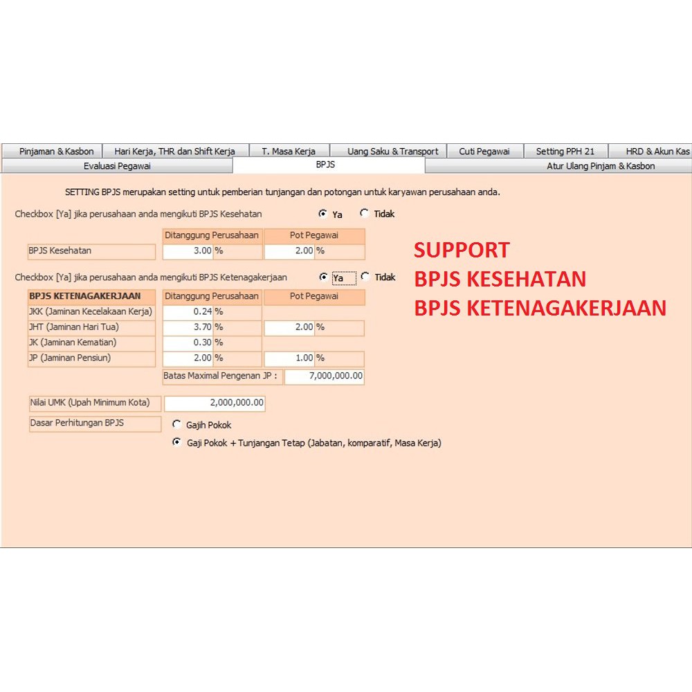 Program aplikasi absensi penggajian plus bpjs pph21