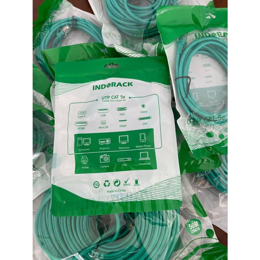 INDORACK PATCH CORD UTP CAT 5e - KABEL LAN CAT5e 15 METER HIJAU