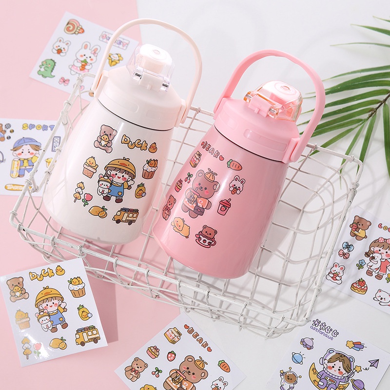 Stiker Motif Kartun Anak Perempuan Warna Acak Untuk Dekorasi Buku Catatan / Botol Air