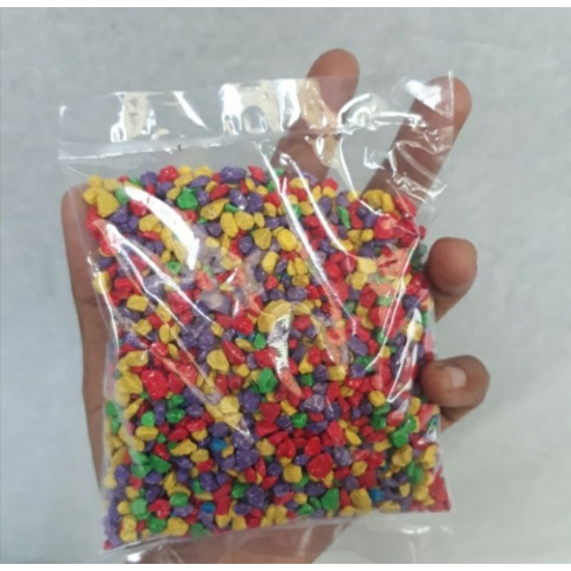 kerikil hias warna pelangi, isi 200 gram, 3 buah pot 10, pot kaktus