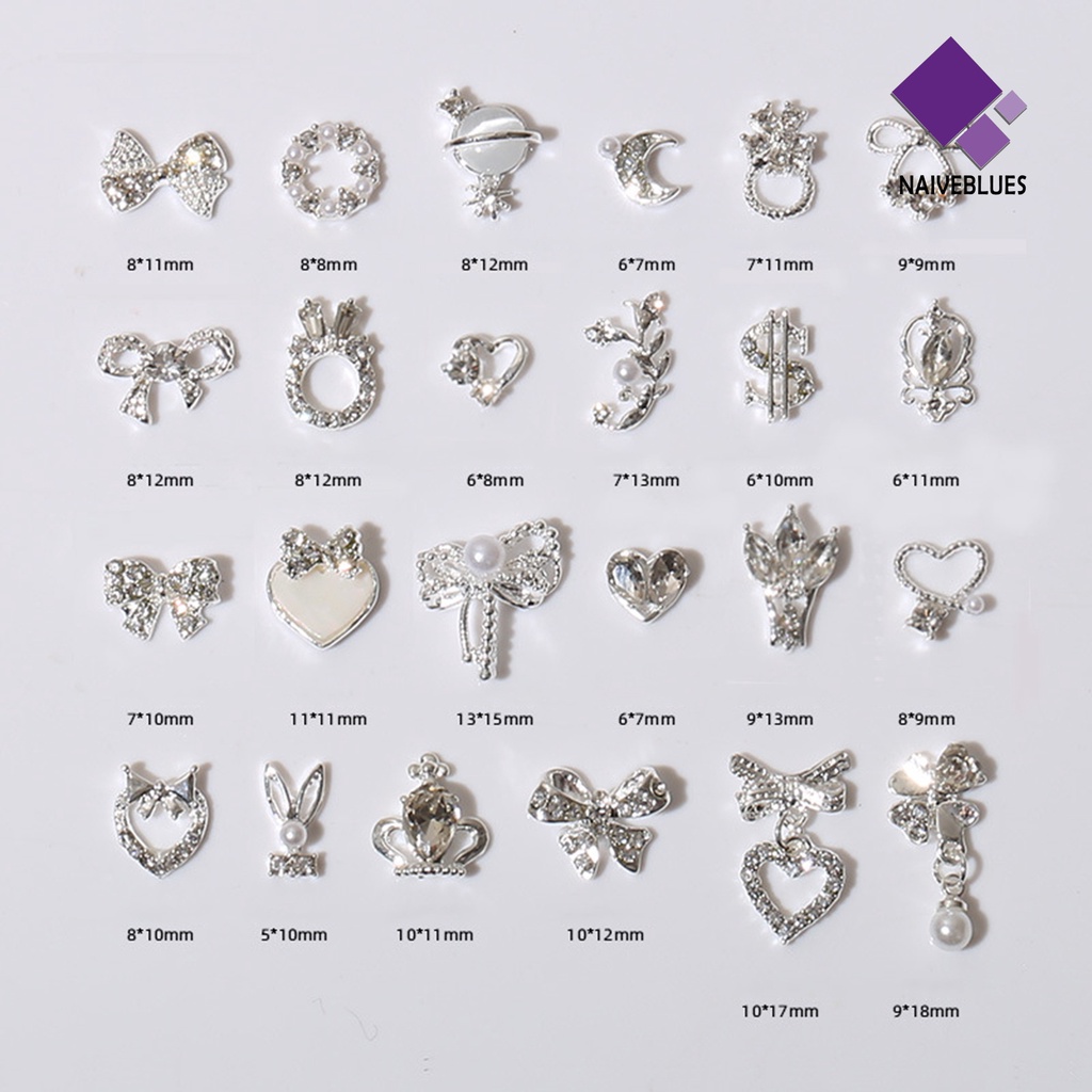 20pcs Ornamen Kuku Bentuk Hati Pita Bahan Alloy Tahan Karat Untuk Perlengkapan Kecantikan