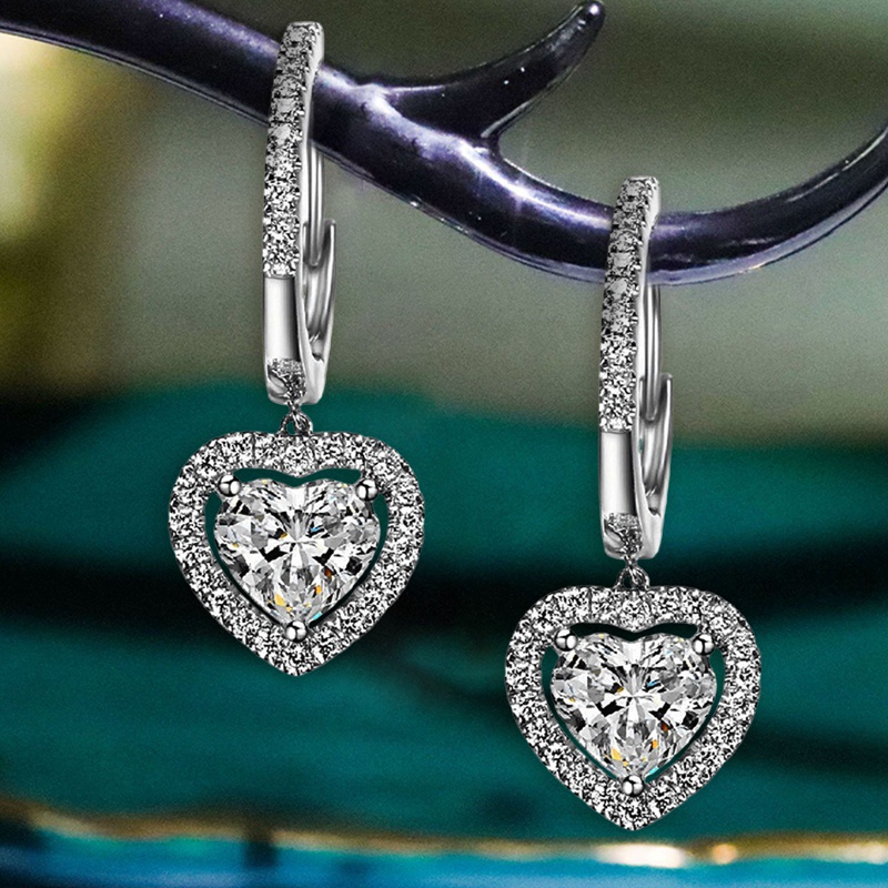 Heart Dangle Earrings Women Brilliant Cubic Zirconia Simple Stylish Accessories Fashion Versatile Love Jewelry