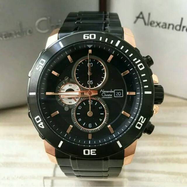 JAM TANGAN PRIA ALEXANDRE CHRISTIE AC 6473 BLACK ROSEGOLD