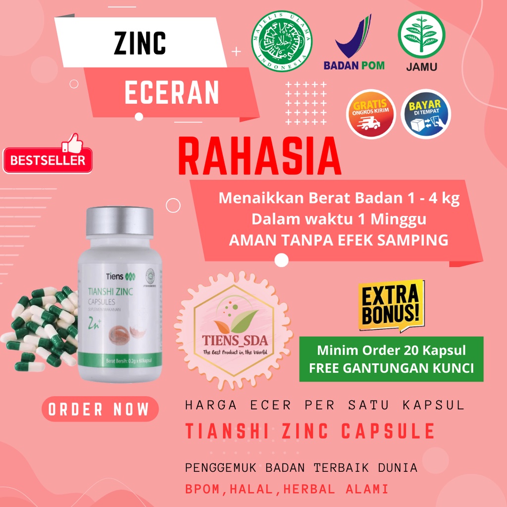 (ECERAN) PER 1 KAPSUL TIANSHI ZINC ORIGINAL TIENS SUPLEMEN PENGGEMUK OBAT GEMUK PENAMBAH NAFSU MAKAN