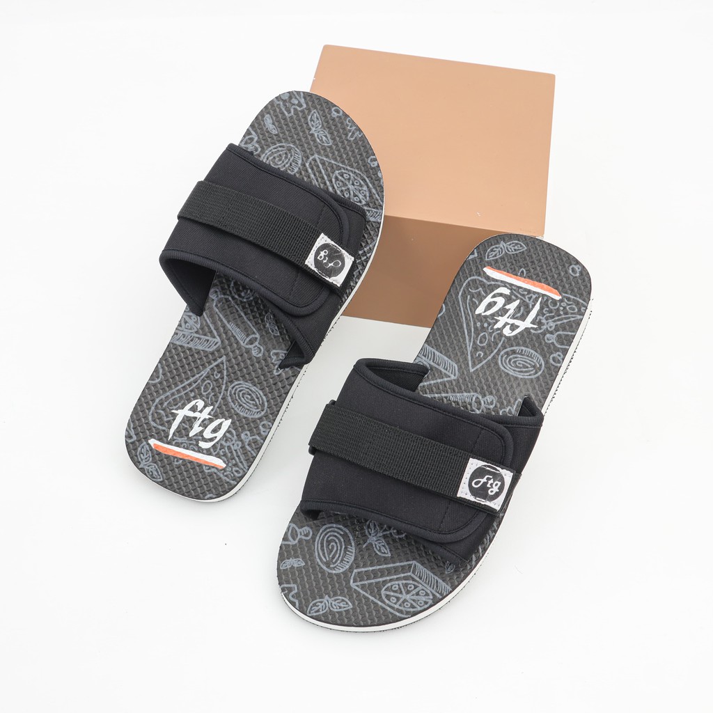 Sandal Slop Pria Sendal Slide Cowok Sandal Slop Laki laki Motif Pizza